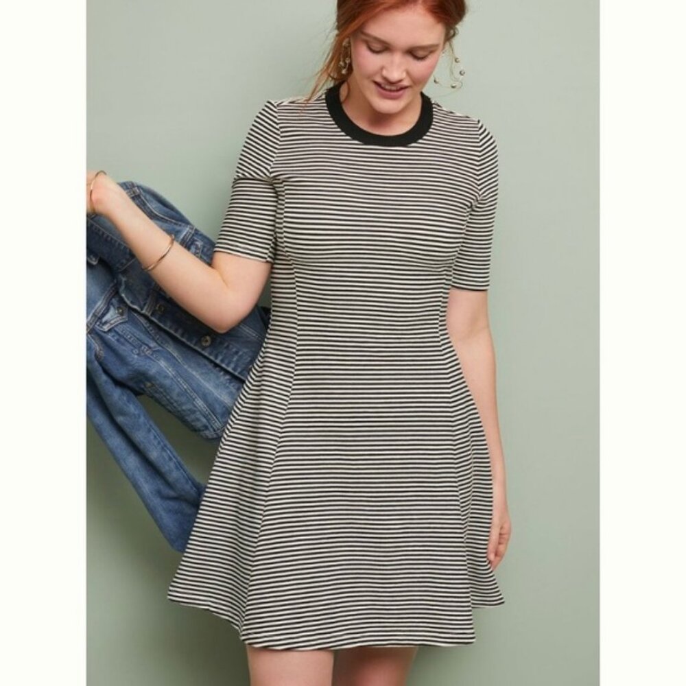 Anthropologie Dolan Bournemouth Scoop Neck Black and White Striped Dress